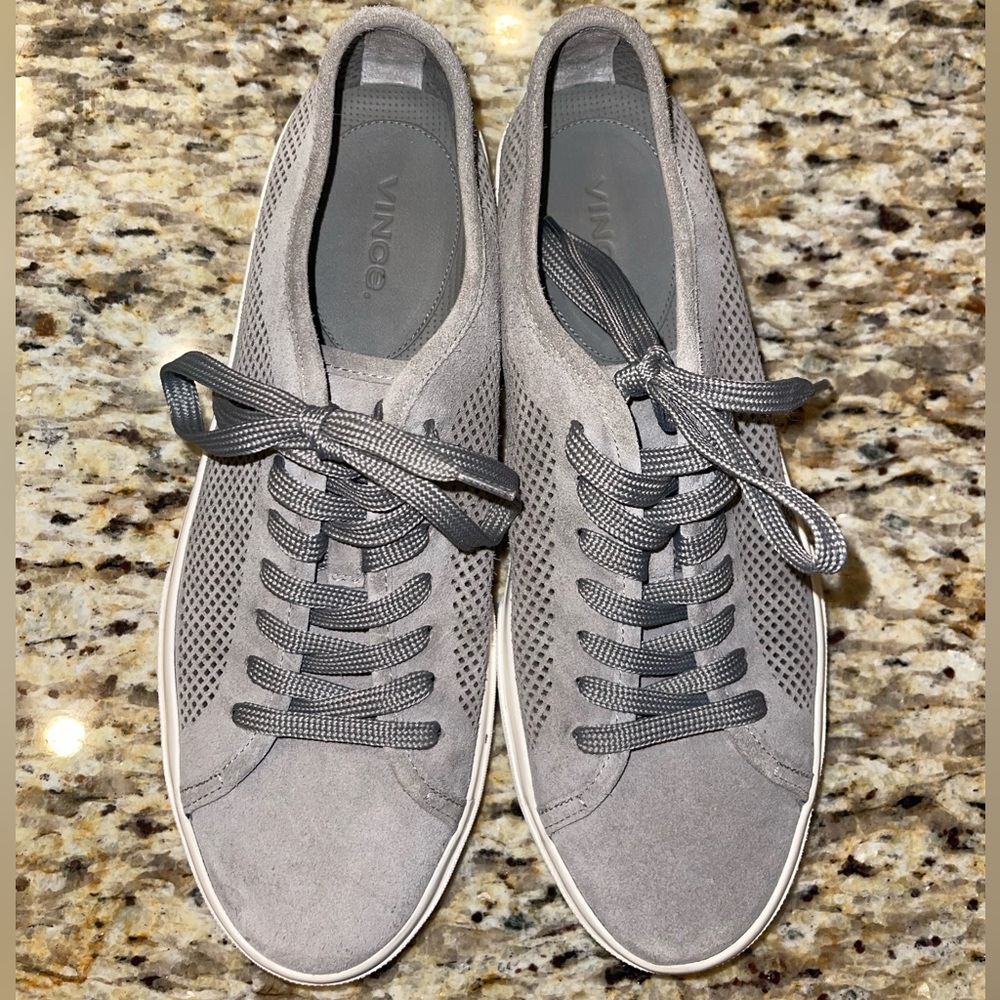 Vince Farrell-5 Perforated Suede Sneakers Men’s Size 8.5 Casual Suede Gray